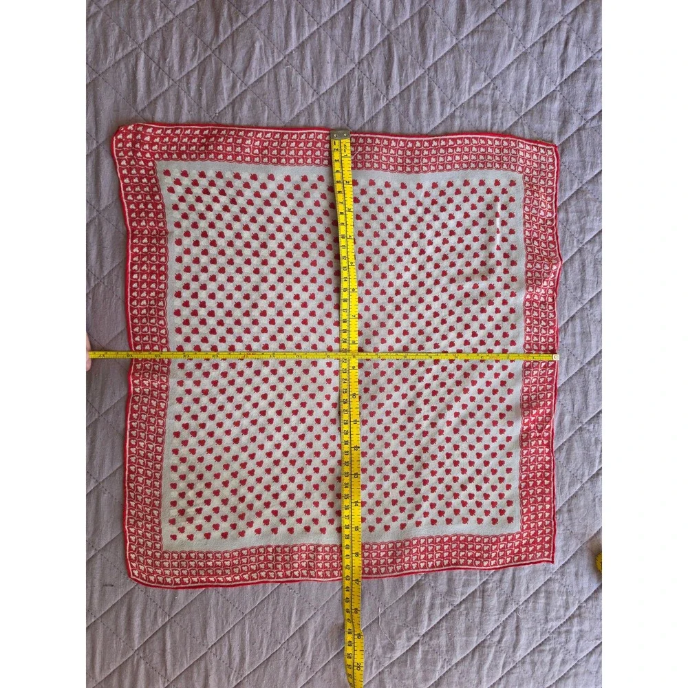 VTG Carol Stanley Silk Geometric Red White Boho Art to Wear Cottagecore Scarf